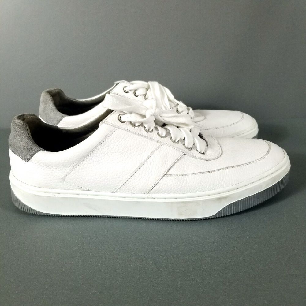 PETER MILLAR 'Vantage Pebble Grain Leather Sneaker' Mens White Shoes - Size 11M